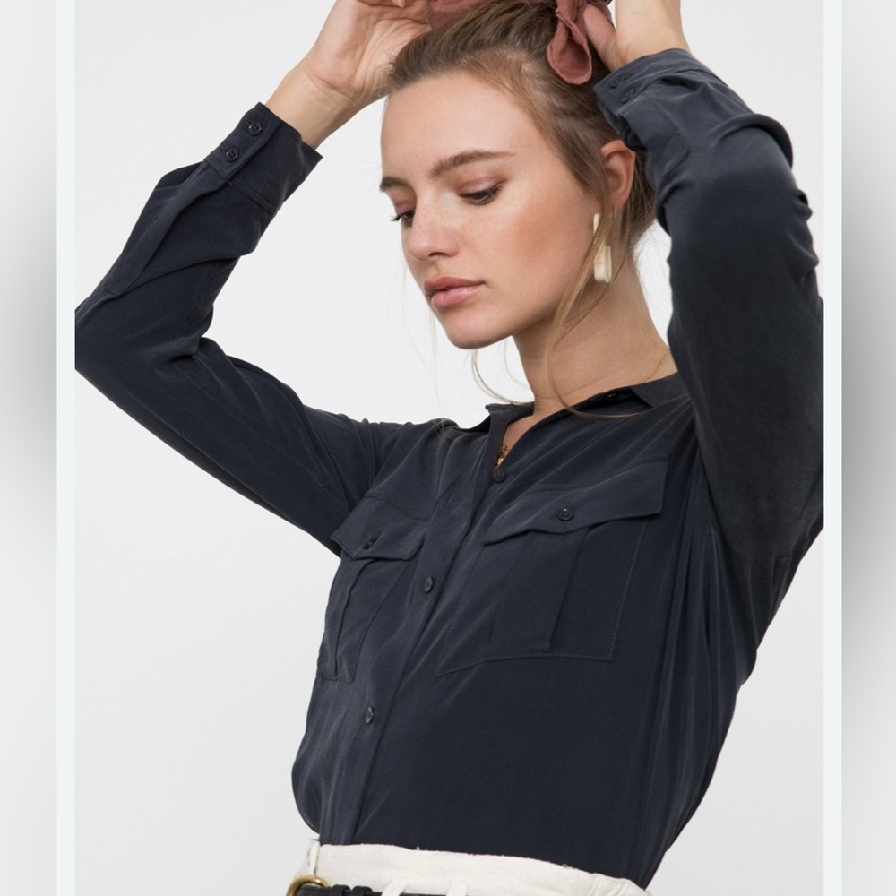 Rails Rhett Charcoal Button-Up Blouse S 100% silk